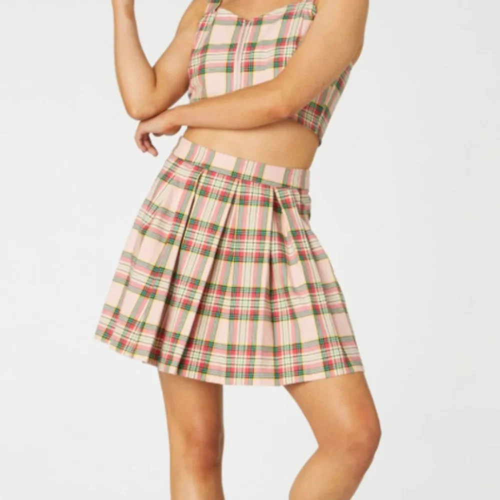 DANGERFIELD 18 plus size womens pleated plaid mini skirt pink green tartan curvy - Picture 16 of 16